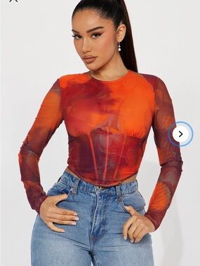 NWT My Moment Mesh Corset Top - Orange/combo size XL